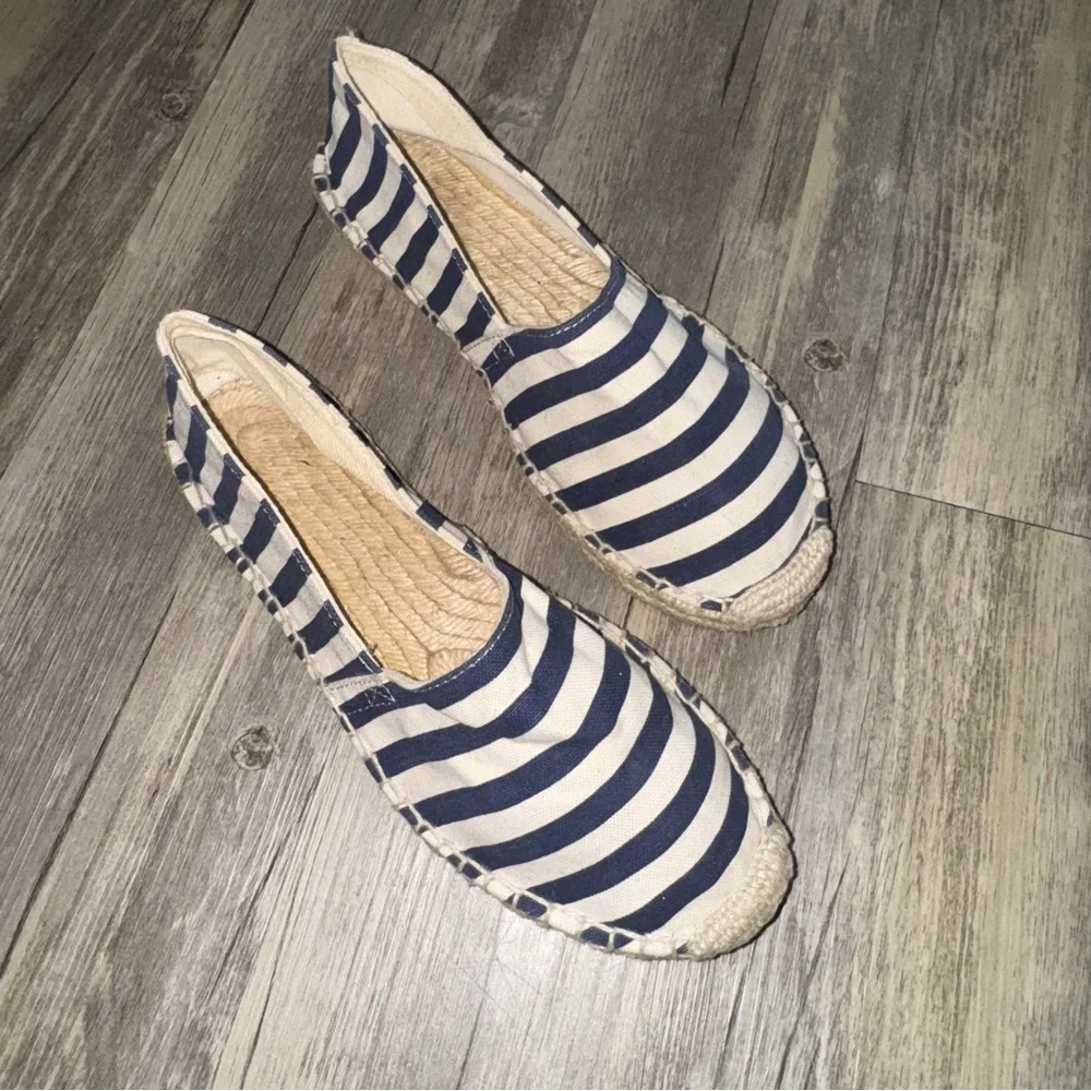 J. Crew Factory Navy and White Striped Espadrilles